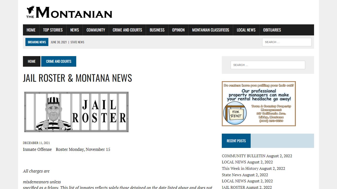 JAIL ROSTER & MONTANA NEWS | The Montanian